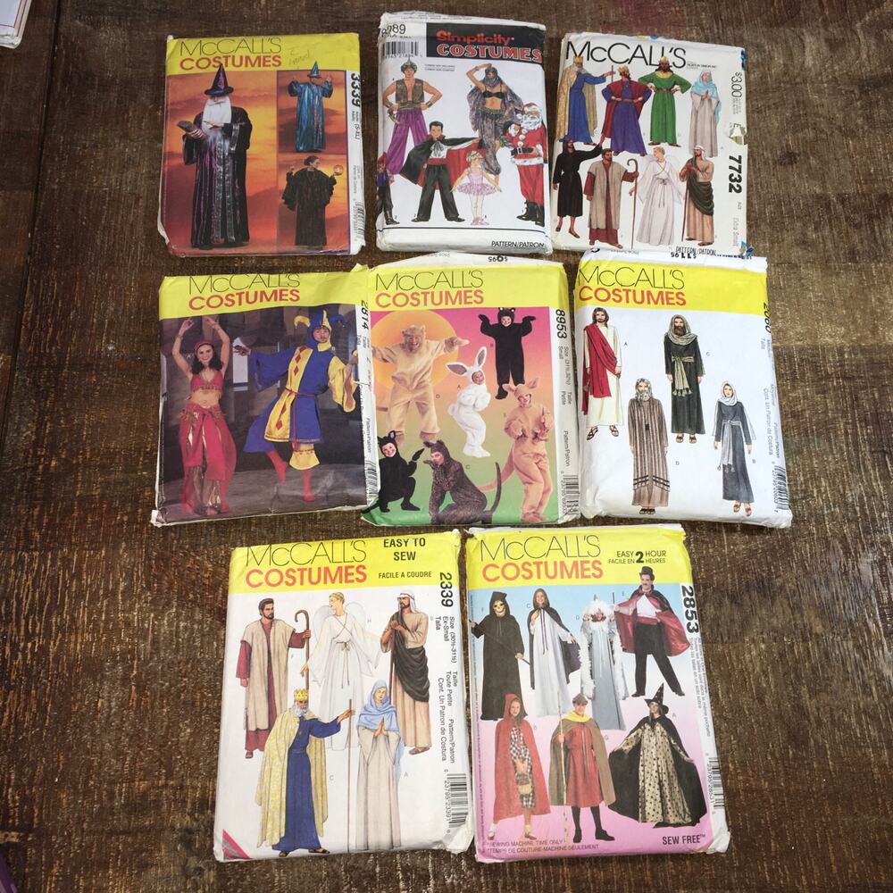 **Lot of 8** Sewing Patterns Mens Womens Unisex Halloween Costume Cosplay ALLCUT